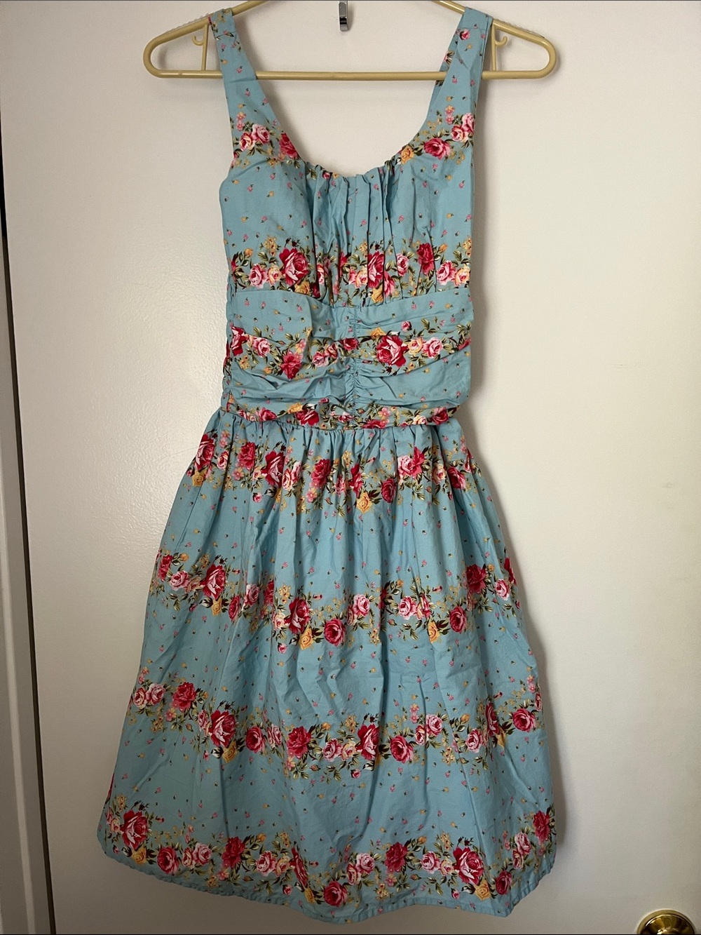 Voodoo Vixen Retro Blue Floral Rose Print Sundress Garden Party Summer Dress
